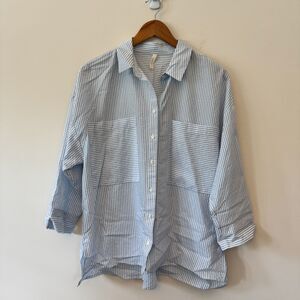 Yargici Women's Blue White Striped Button Down Blouse Size S